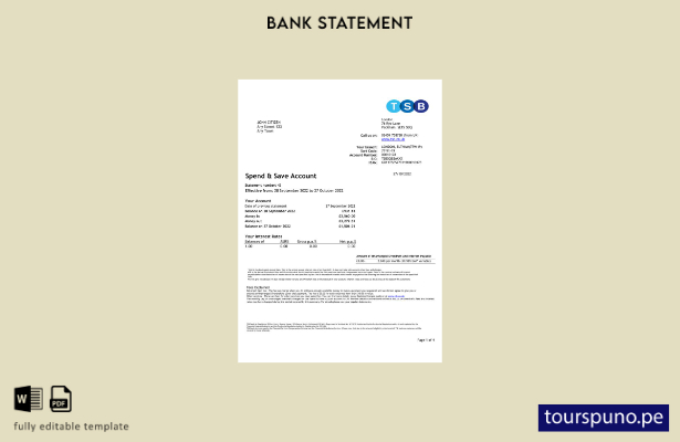 Plantilla de páginas de Excel de extracto bancario TBS del Reino Unido lista par